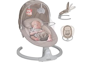 Ezebaby Baby Swings for Infants, Portable Baby Swing for Newborn, with Remote Control, 5 Swing Amplitudes, 3 Seat Positions, 5 Point Harness Belt, Preset Lullabies - Infant Swing for Baby 0-6 Month
