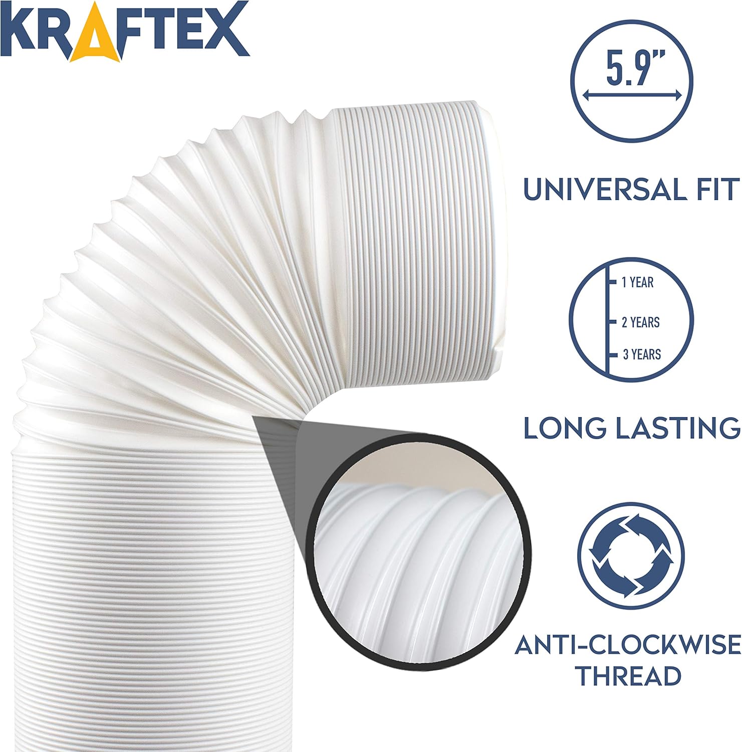 Air Conditioner Hose. Portable Exhaust Vent with 5.9" Diameter, Anti-Clockwise Thread & Length up to 80". Great for LG, Delonghi and Many More Portable Air Conditioners: Appliances