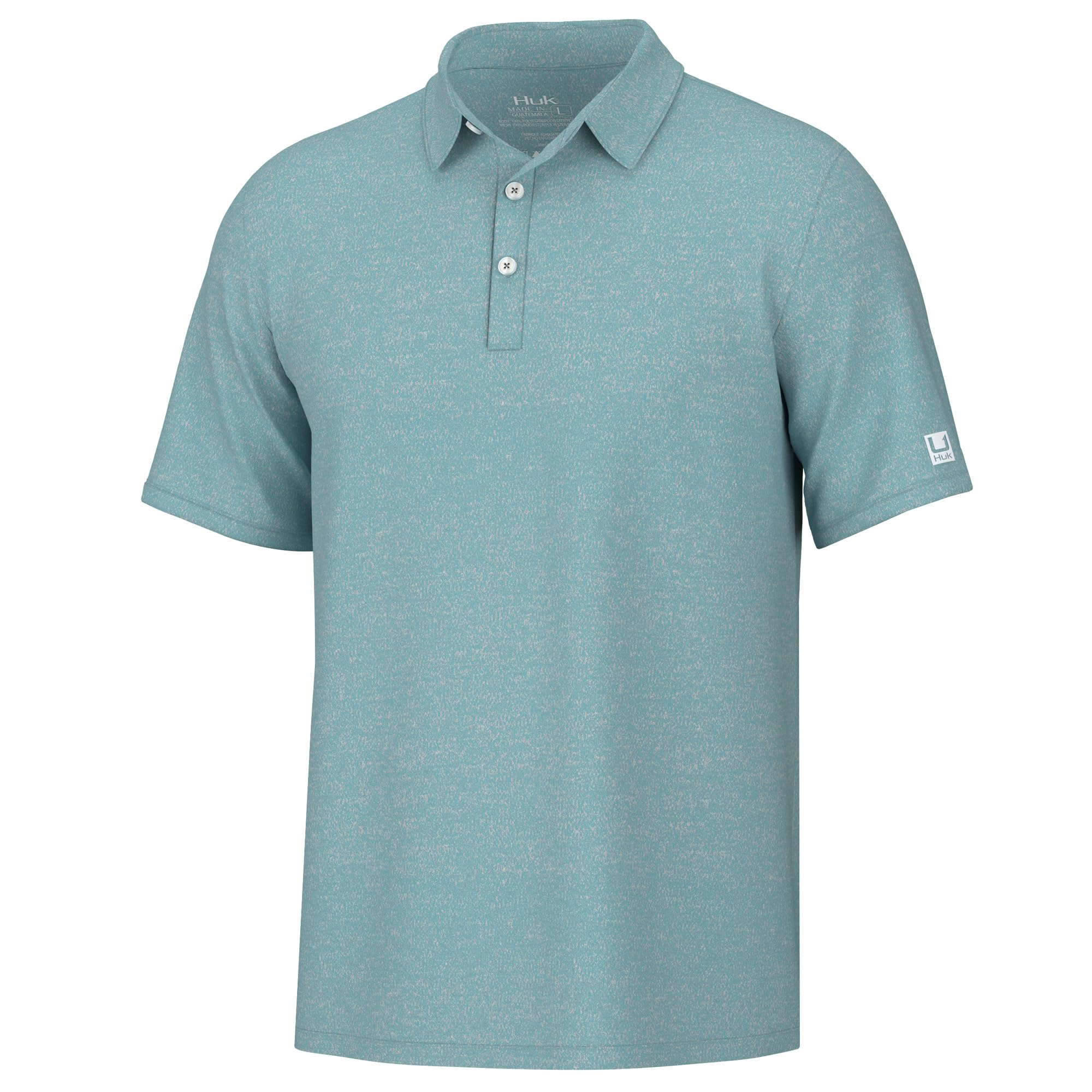 HUK Men’s Standard Pursuit Pattern, Performance Short Sleeve Polo Shirt, Marine Blue Heather