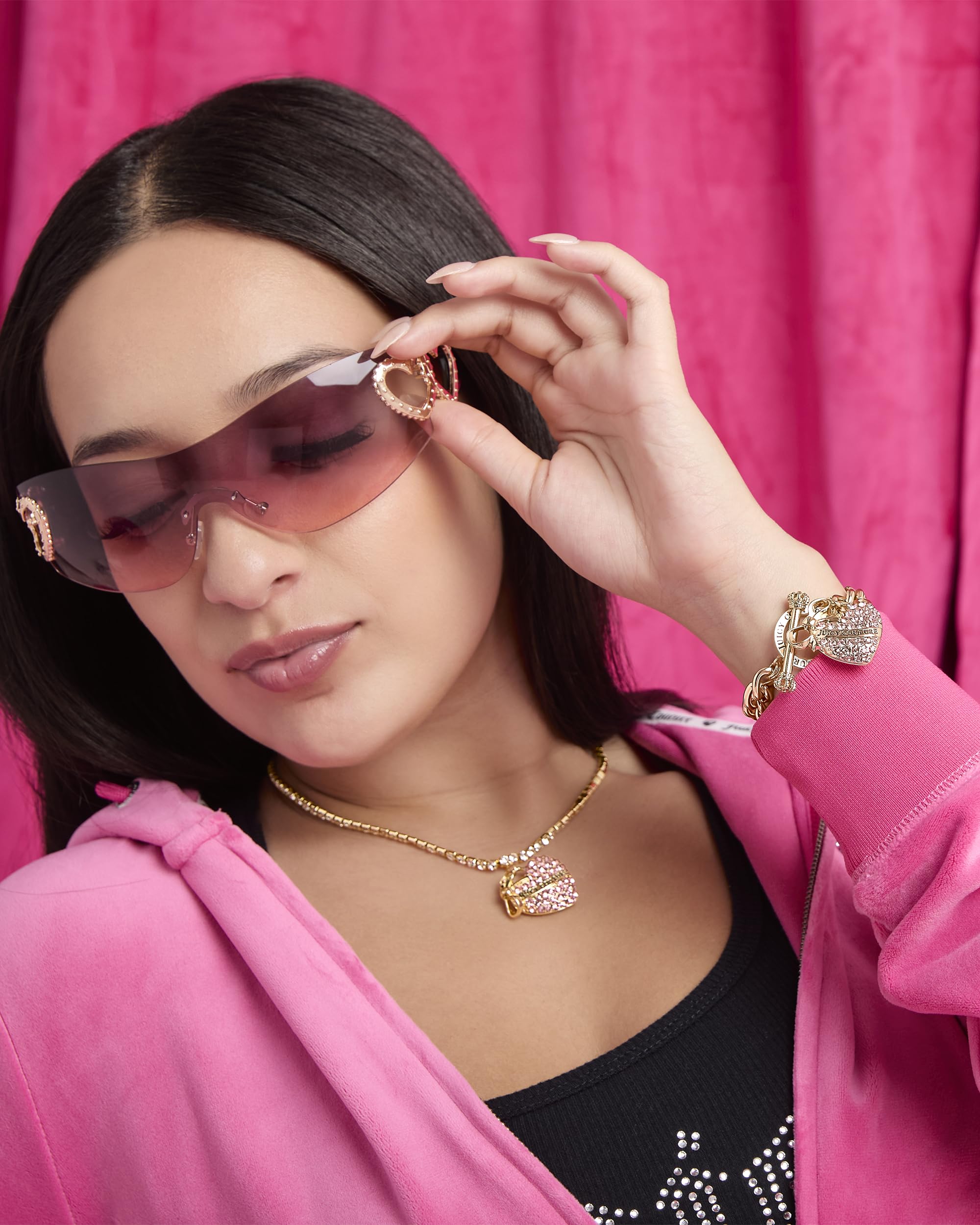 Juicy Couture Pink Stone Heart Bracelet for Women, 7.5