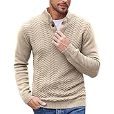 COOFANDY Men Quarter Button Sweater Pullover Cable Knit Henley Mock Neck Sweater