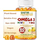 SHIFAA NUTRITION Halal Omega 3 for Kids with DHA Gummies for Brain Development, Heart & Immune Support, Plant-Based, Non-GMO, Algae-Based DHA, Gluten & Gelatin-Free Kids Omega 3 Gummies, 30 Servings