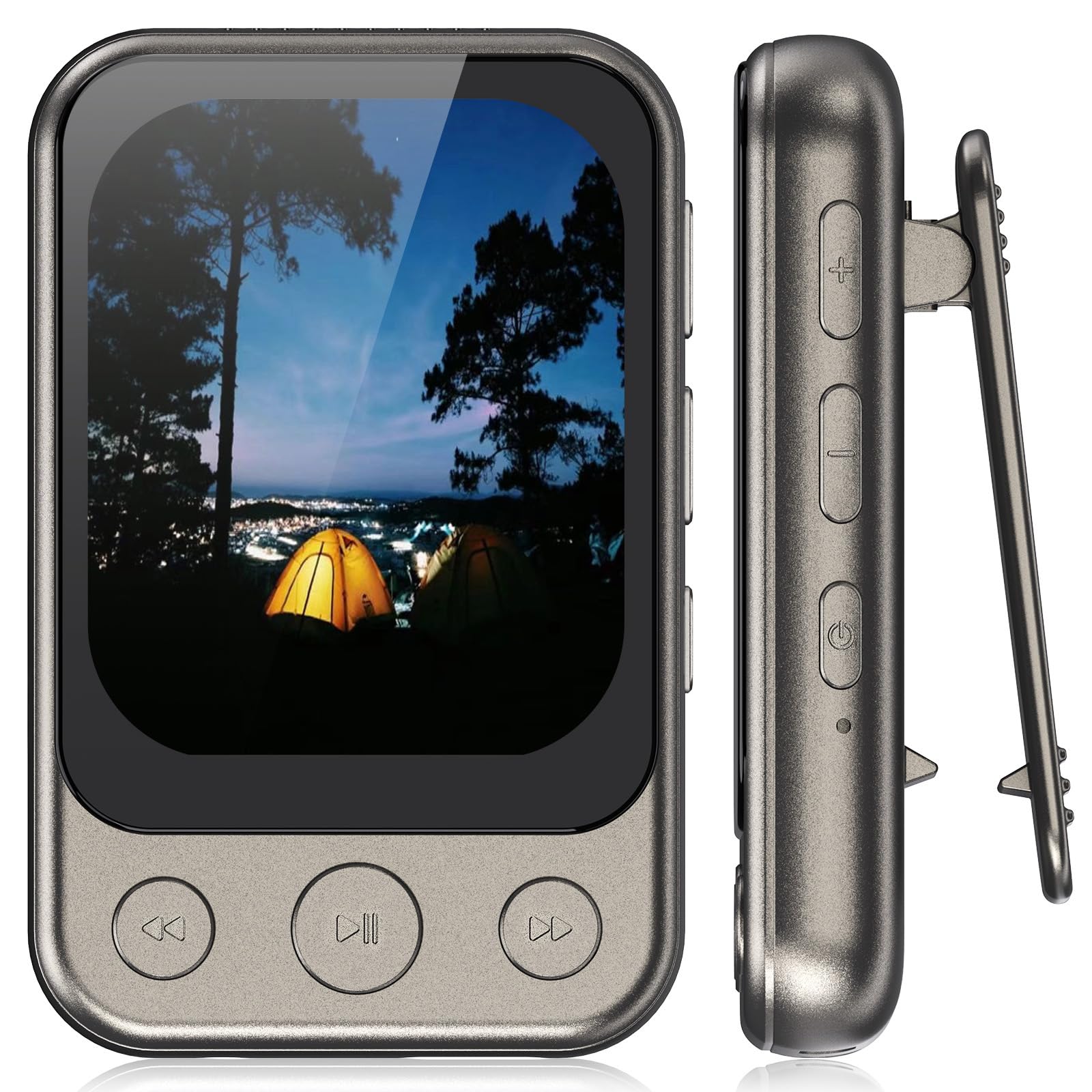 Photo 1 of ODEJOI 64GB Clip on MP3 Player with Bluetooth 5.3, Built-in Speaker, 2" HD Touchscreen, FM Radio, Voice Recorder, Portable Music Player for Running, Gym, Shuffle Audio Video, Up to 128GB MicroSD Card