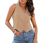 luvamia Vest Tops for Women Trendy Fashion Casual Summer Cropped Dressy Suit Vest Button Up Sleeveless Waistcoat Vests