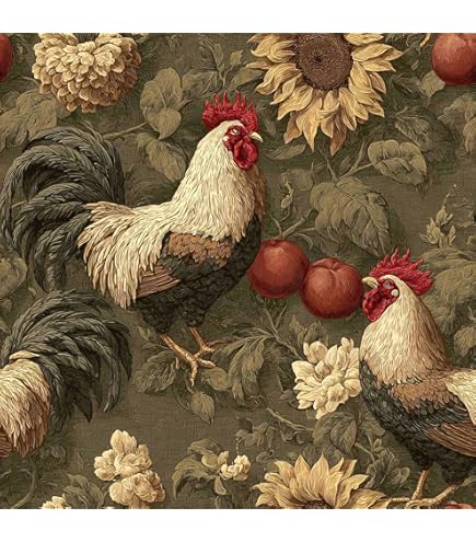 PODUFF Rooster Farmhouse Wallpaper Peel And Stick, Sunflowers And - View #12