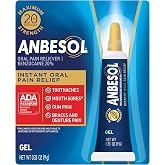 Anbesol Maximum Strength Gel Oral Pain Reliever, 0.33 oz | Instant oral pain relief from toothaches, gum pain and braces pain, canker sore treatment, 20% benzocaine, ADA accepted