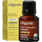 Cliganic Organic Lemon Essential Oil for Diffuser, 100% Pure 0.51 Fl Oz | Natural For Aromatherapy, Skin, Hair &amp; Massage, Soap, Candle Making, Home Fragrance, DIY Blends, Non-GMO, Undiluted