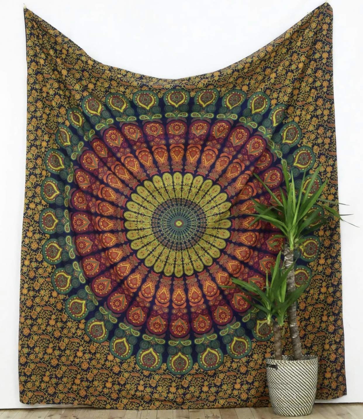 Original Kikan Indian Tapestry Mandala Wall hanging Bohemian Decor Bedspread Multi Coloured Cotton Hippie Boho Gypsy Sheet Hand printed