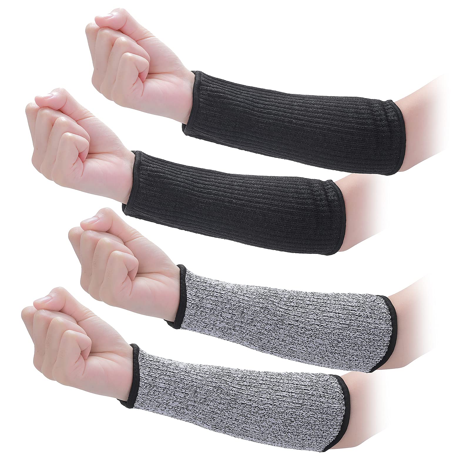 Aster 2Pairs Arm Protection Sleeves Cut Resistant Sleeves Level 5 Protective Arm Sleeves Heat Resistant Sleeves Protectors for Thin Skin Bruising Men Women, Grey, Black, 21*10*1.5cm