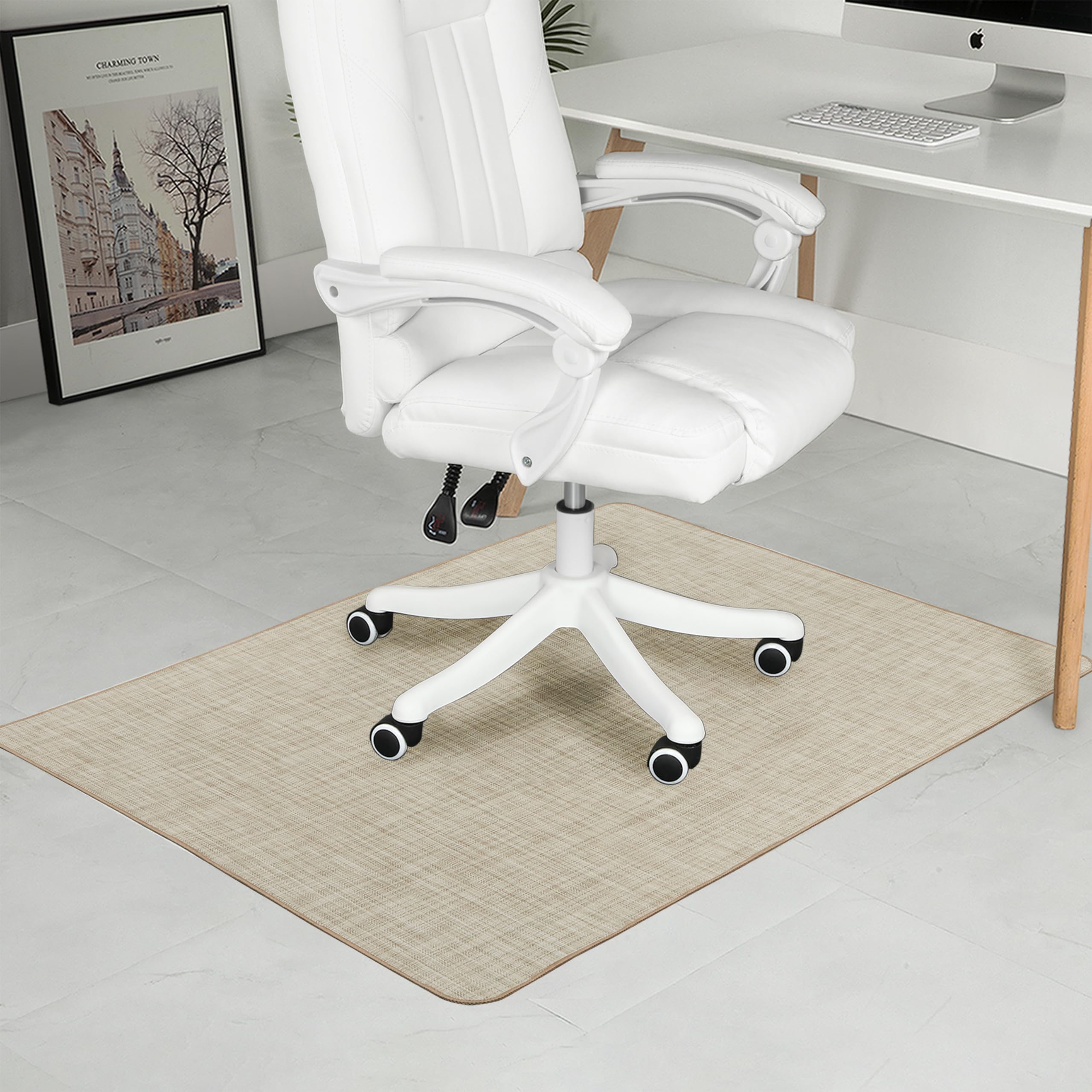 RccugmatS Chair Mat for Hardwood Floor, 36" x 48" Heavy Duty Office Chair Mat for Rolling Chairs, Anti Slip, Non-Curve, Floor Protector for Home Office, Ivory Linen Weave Image