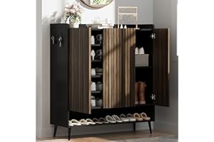 Garvee 3-Door Shoe Cabinet, 38" Wide Freestanding Shoe Storage Organizer with Adjustable Shelves, All-in-One Footwear Cabinet