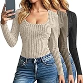 Velvelhall 3 Pack Women's Long Sleeve Tops, Scoop Neck Ribbed Knit Shirt Slim Fit Pullover Sweater Casual Basic Thermal Shirt