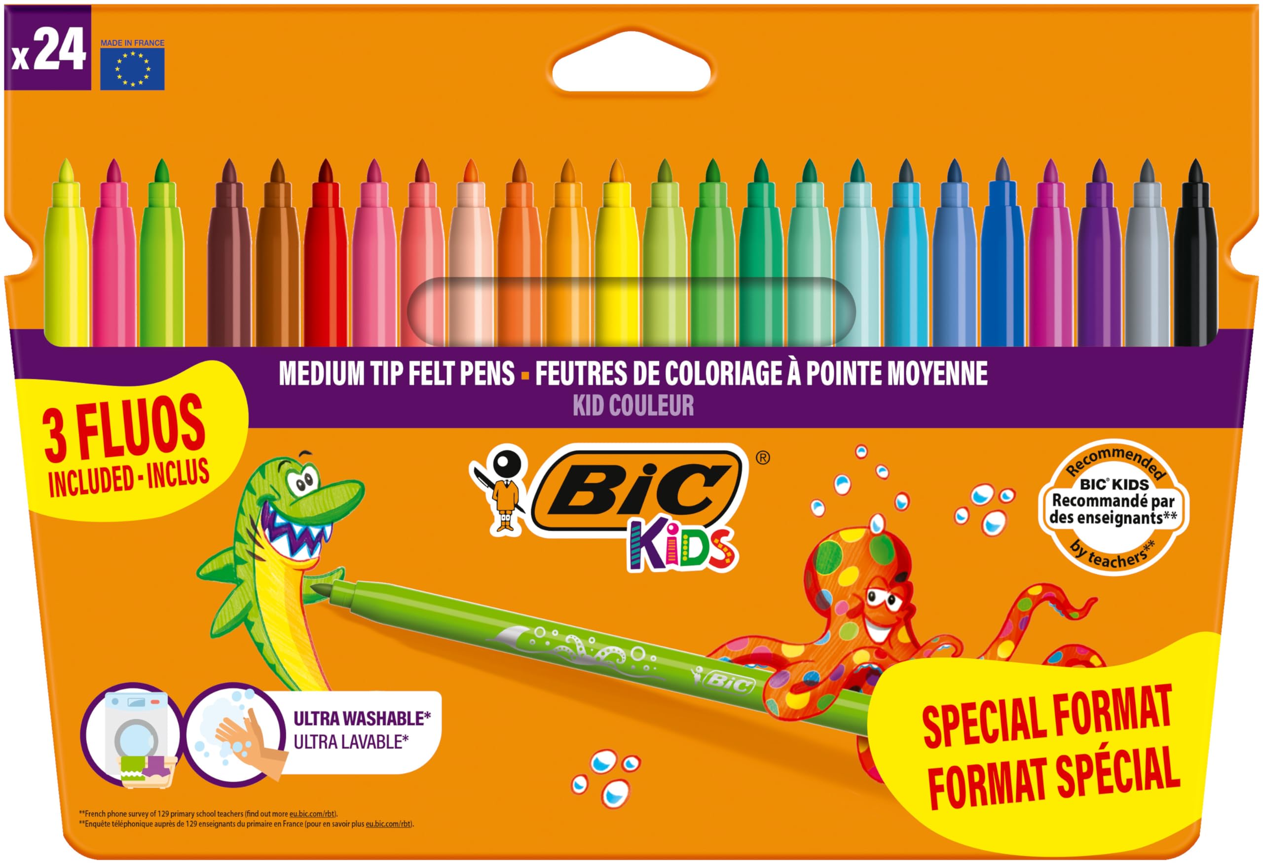 Bic Flamastry Kid Couleur Fluo Pudelko 24 Count (Pack of 1)