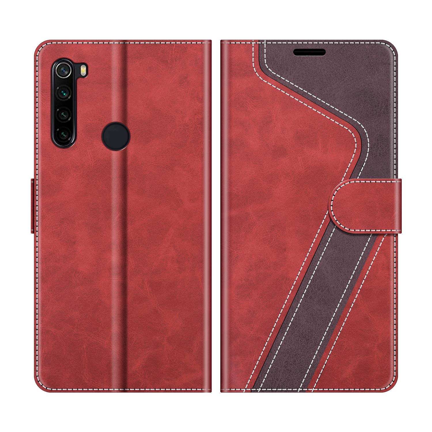 MOBESV Phone Cover For Xiaomi Redmi Note 8 2021, Flip Wallet Case for Xiaomi Redmi Note 8 Phone Case, Red/Dark Purple