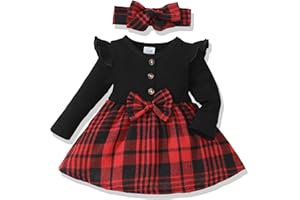 SODLON Baby Girl Dress Infant Clothes Newborn Fall Winter Outfits Plaid Dresses Cute Birthday Gifts Holiday Princess Dress for Girls