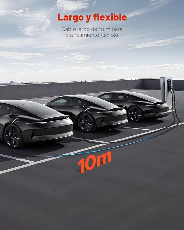 Cable de Carga para Vehículos Eléctricos, 32 A, 10 m, máx. 22 kW, Alargador, Compatible con Cargadores de Vehículos Eléctricos Tipo 2, Trifásico CA 480 V 50 Hz, IP65, con Bolsa de Transporte — foto 3 de 8
