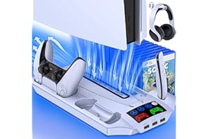 EXTREMECOOL Vertical Cooling Stand for PS5 with 13 Game Storage and Dual Fast Controller Charging Station