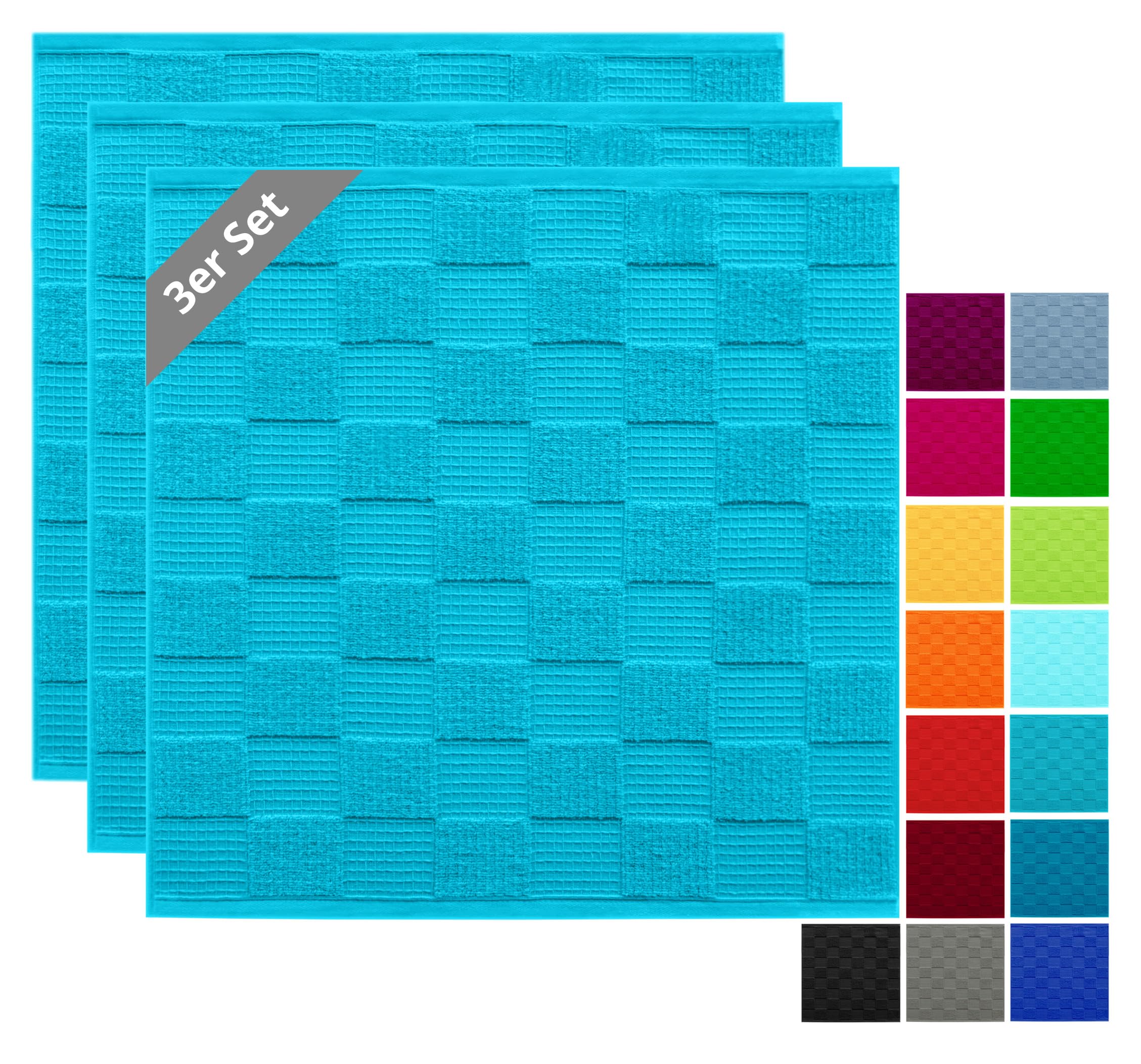 Lashuma Tea Towels 100% Cotton - Kitchen Towels & Tea Towels 50 x 50 cm Waffle Pique & Terry Cloth Blue - Aquamarine, Set of 3