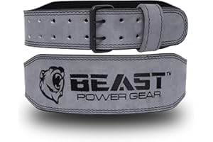 BEAST POWER GEAR Weight Lifting Belt - 4” Genuine Leather Belts Padded Lower Back Support for Gym Bodybuilding Squat Deadlift Weightlifting Cross Strength Training Men Women Free Wrist Wrap