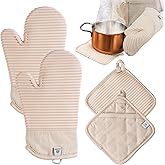 Extra Long Silicone Oven Mitts and Pot Holders Sets | Heat Resistant 500°F BPA-Free Food Grade Silicone Hot Pads & Kitchen Mittens | 4-Piece Set of Oven Gloves & Potholders for Kitchens.
