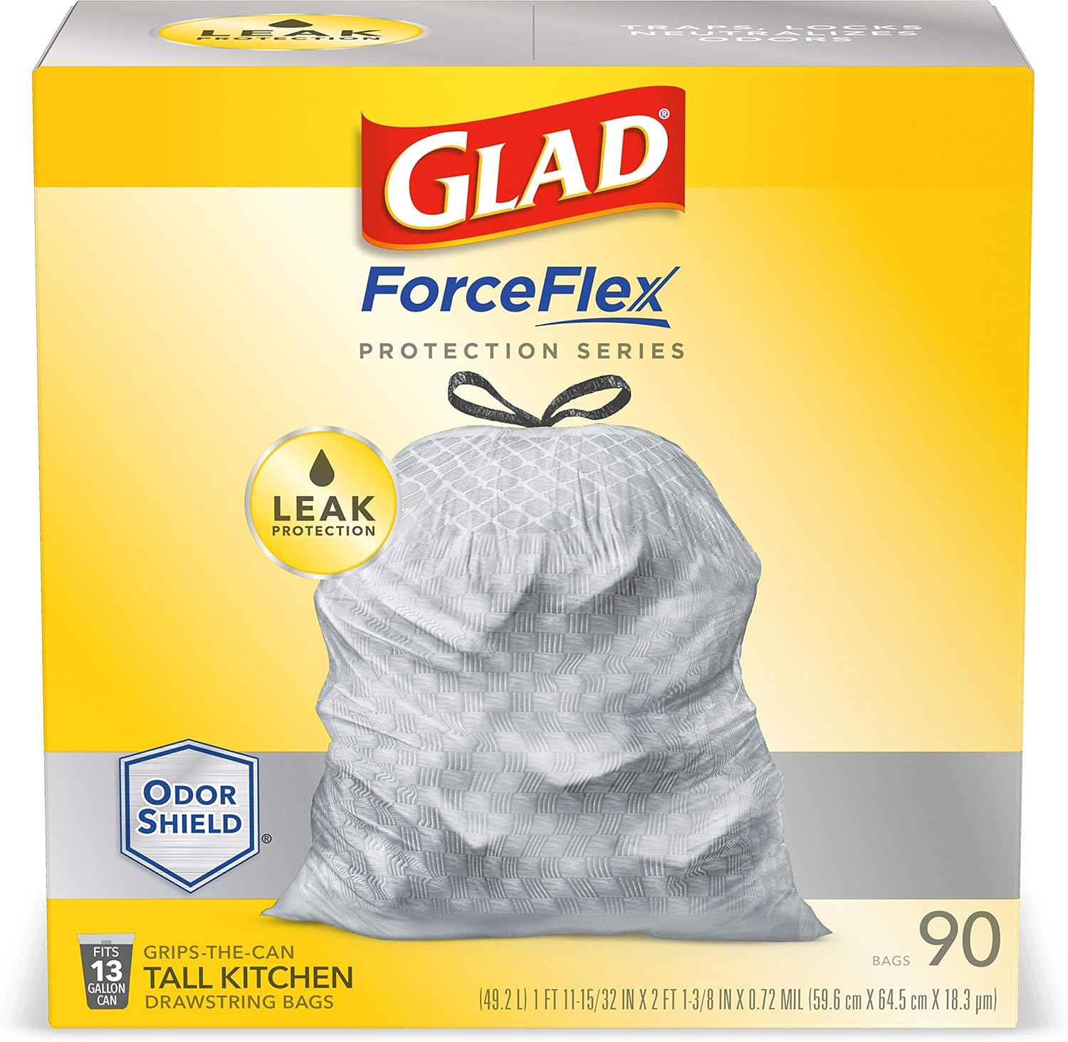 Glad® Tall Kitchen Protection Series Drawstring Trash Bags -13 Gallon Grey Trash Bag - 90 Count (Package May Vary)