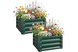 Outsunny 2' x 2' x 1' 2-Pieces Raised Garden Bed with Galvanised Steel Frame for Vegetables, Flowers, Herbs, Green