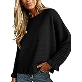 Yeokou Womens Pullover Sweater Round Neck Ruffled Hem Knit Crochet Long Sleeve Winter Spring Casual Top Outfits(Black-L)