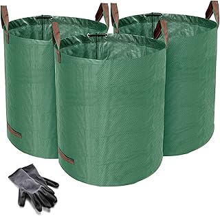 Norjews 3er Set Gartensack, 272L Gartenabfallsack aus robustem Wasserdichtes Polypropylen-Gewebe (PP) - Selbststehend und Faltbar Laubsäcke, inkl. Geschenk 1 Paar Gartenhandschuhe
