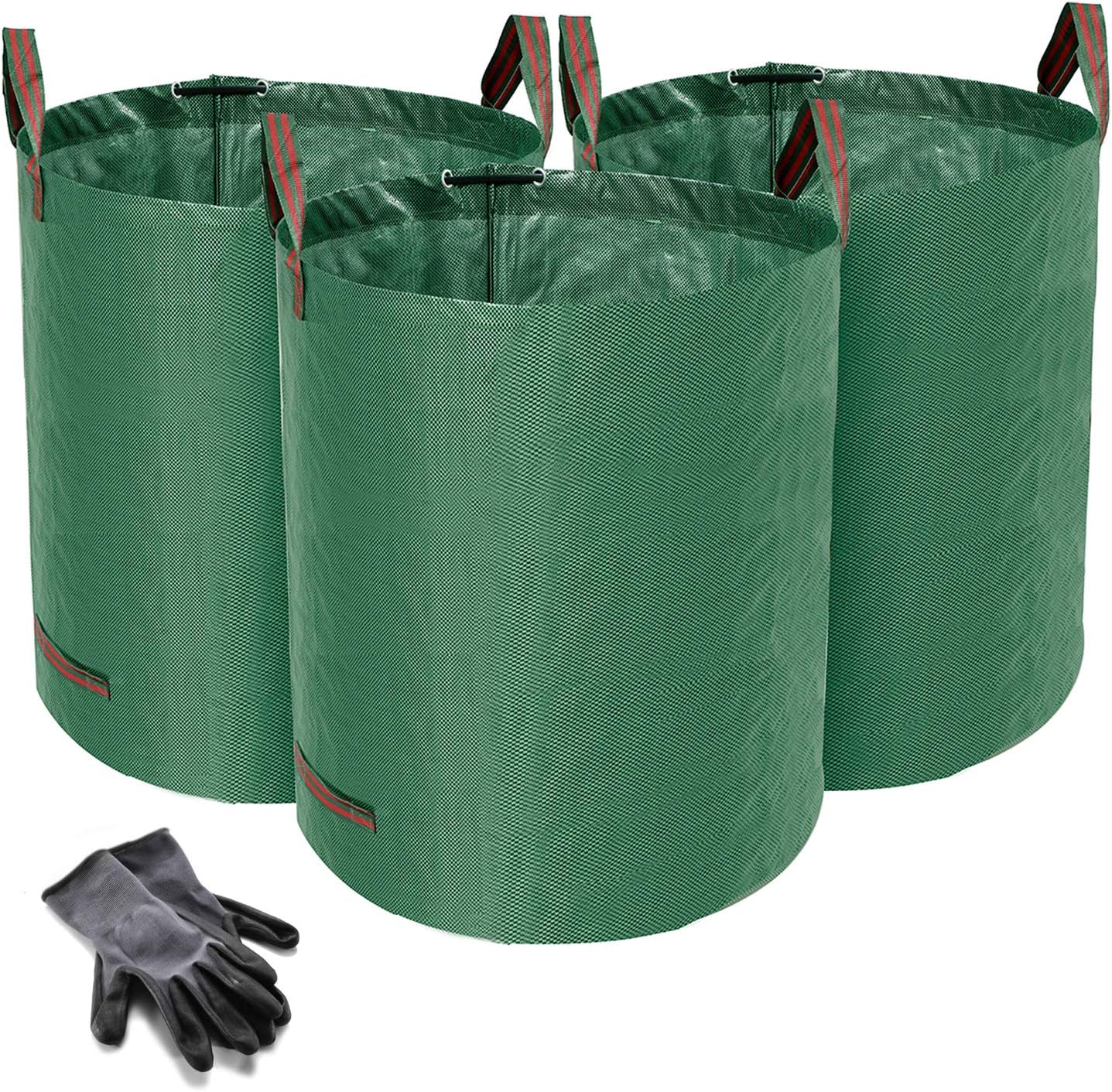 Norjews 3er Set Gartensack, 272L Gartenabfallsack aus robustem Wasserdichtes Polypropylen-Gewebe (PP) - Selbststehend und Faltbar Laubsäcke, inkl. Geschenk 1 Paar Gartenhandschuhe