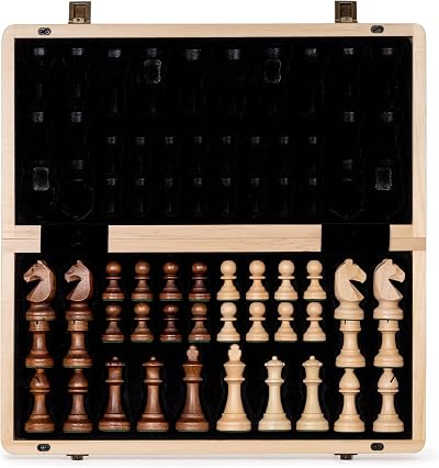 A&A 15 Inch Wooden Chess Set Folding Board 3 Inch King Staunton Pieces