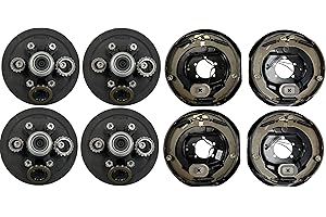 eCustomhitch 2-Pack Trailer Brake Backing Plates 12 in. (2LH 2RH) w/4 Hub/Drum Kit (6 on 5.5) Fits Dexter, Lippert, Rockwell American Axles