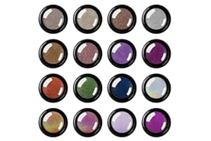 NOVSIX Chrome Nail Powder Kit 16 Jars – Chrome Powder for Gel Nails, 16 Stunning Colors, Including Mirror, Holographic & Chameleon Effects, Suitable for Creative Manicures and Templates Nail Designs