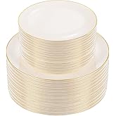 PULOTE 100PCS Ivory Plastic Plates - Cream Plastic Disposable Heavy Duty for Party & Wedding - Include 50 Each (Dinner & Dessert) Plates