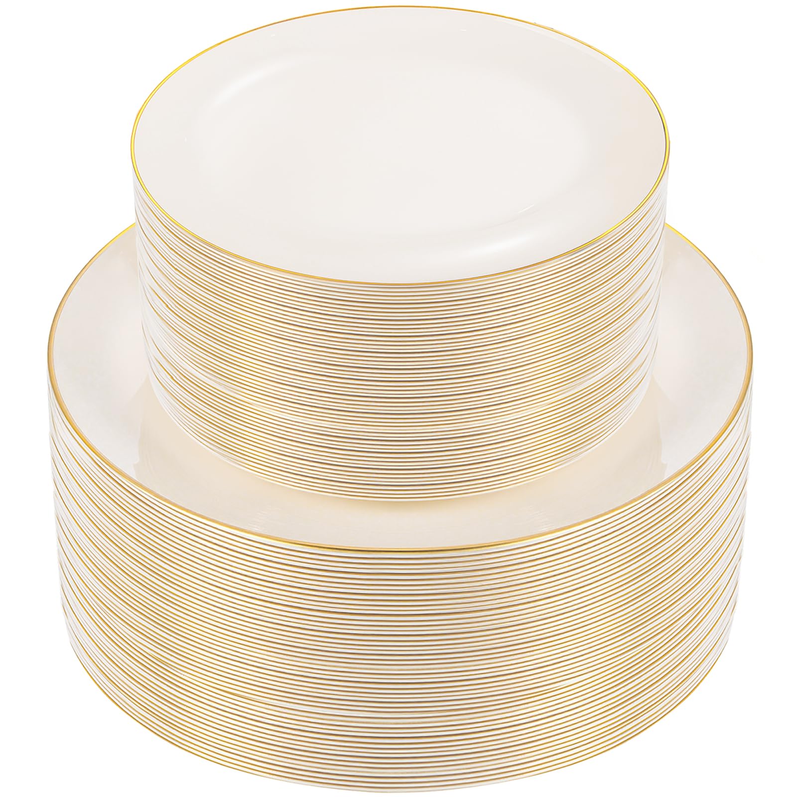 Photo 1 of PULOTE 100PCS Ivory Plastic Plates - Cream Plastic Disposable Heavy Duty for Party - Include 50 Each (Dinner & Dessert) Plates