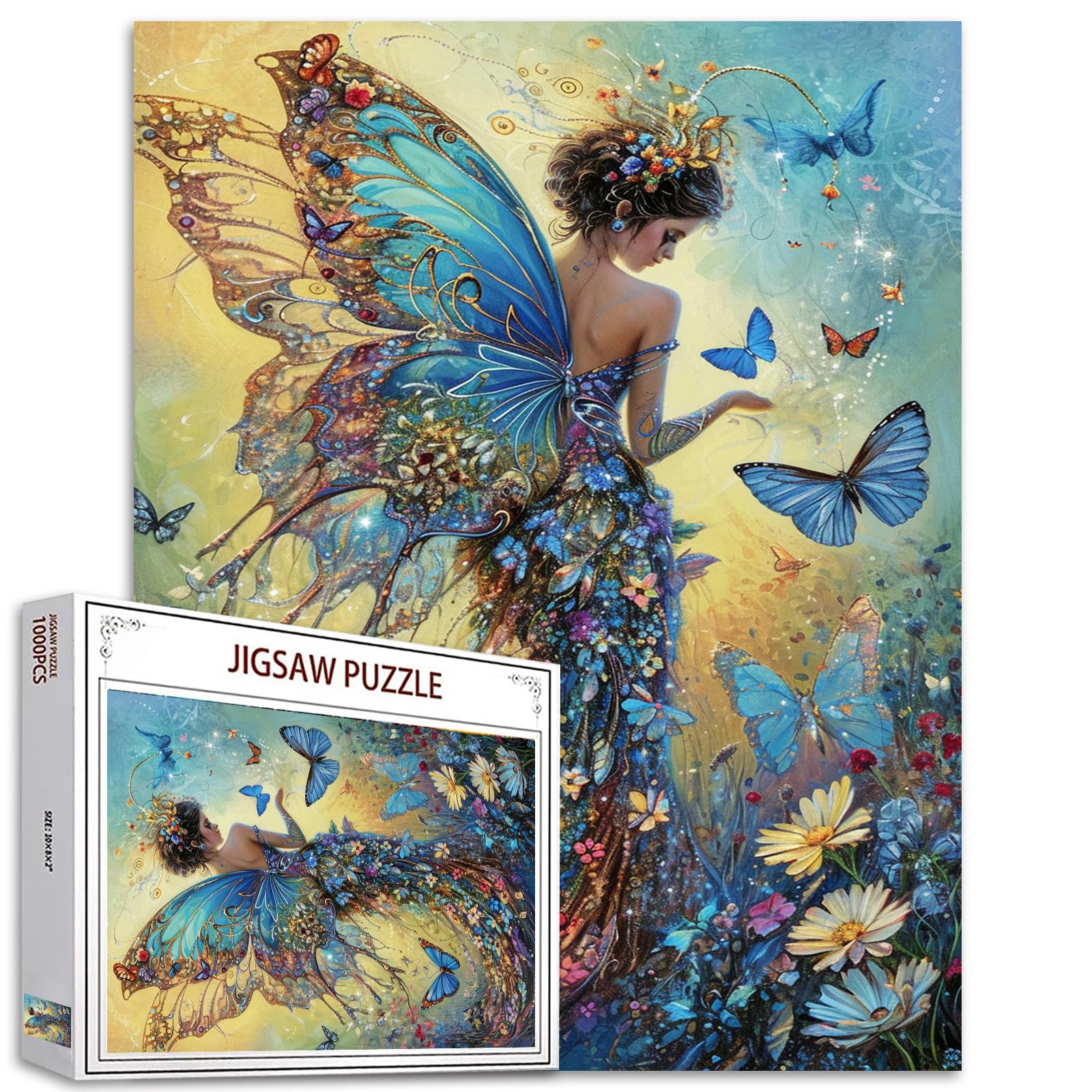 Tucocoo Beautiful Pixie-Fairy Puzzles for Adults, 1000 Pieces, Blue Butterfly, Elves, Art Puzzle, 50 x 70 cm, colorful DIY Puzzles for Home Decoration, Family Puzzle, perfect for