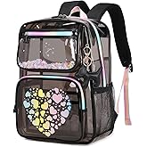 MOONBABY Clear Backpack for School Girls, Heavy Duty TPU Transparent Backpack Stadium Events Approved, Clear Bookbag