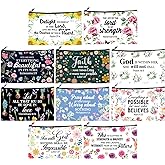 Thinkday 10 Pcs Christian Gifts for Women Religious Makeup Bags Bulk with Zipper Bible Verse Flower Cosmetic Bag Inspirational Gift for Church Ladies Employee Appreciation