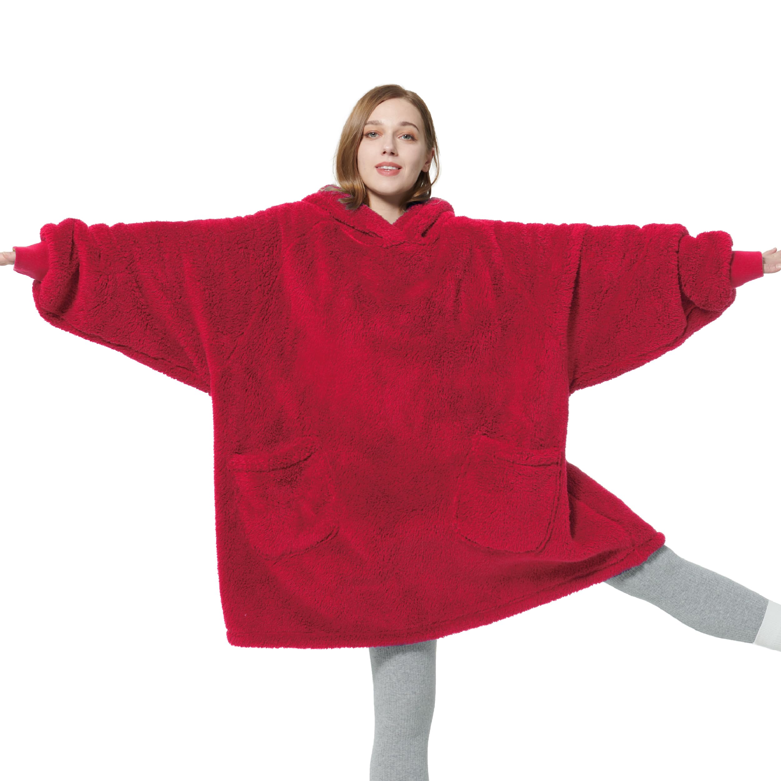 Bedsure Wearable Blanket Hoodie Mothers Day Gifts for Women, Warm Cozy Hoodie Blanket Sweatshirt for Adult Women Men, Red