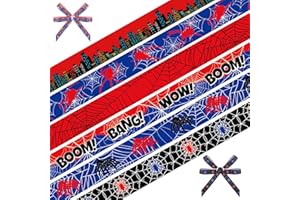 6 Rolls 30 Yards Spider Grosgrain Ribbon 3/8" Red Blue Black Spider Web Craft Ribbon Comic Hero Theme Ribbon for Gift Wrappin