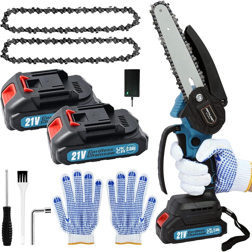 ARTKUNST Mini Chainsaw 6-Inch with 2 Batteries Cordless One-Hand Use