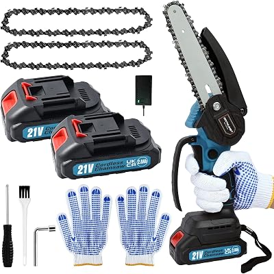 ARTKUNST Mini Chainsaw 6-Inch with 2 Batteries Cordless One-Hand Use