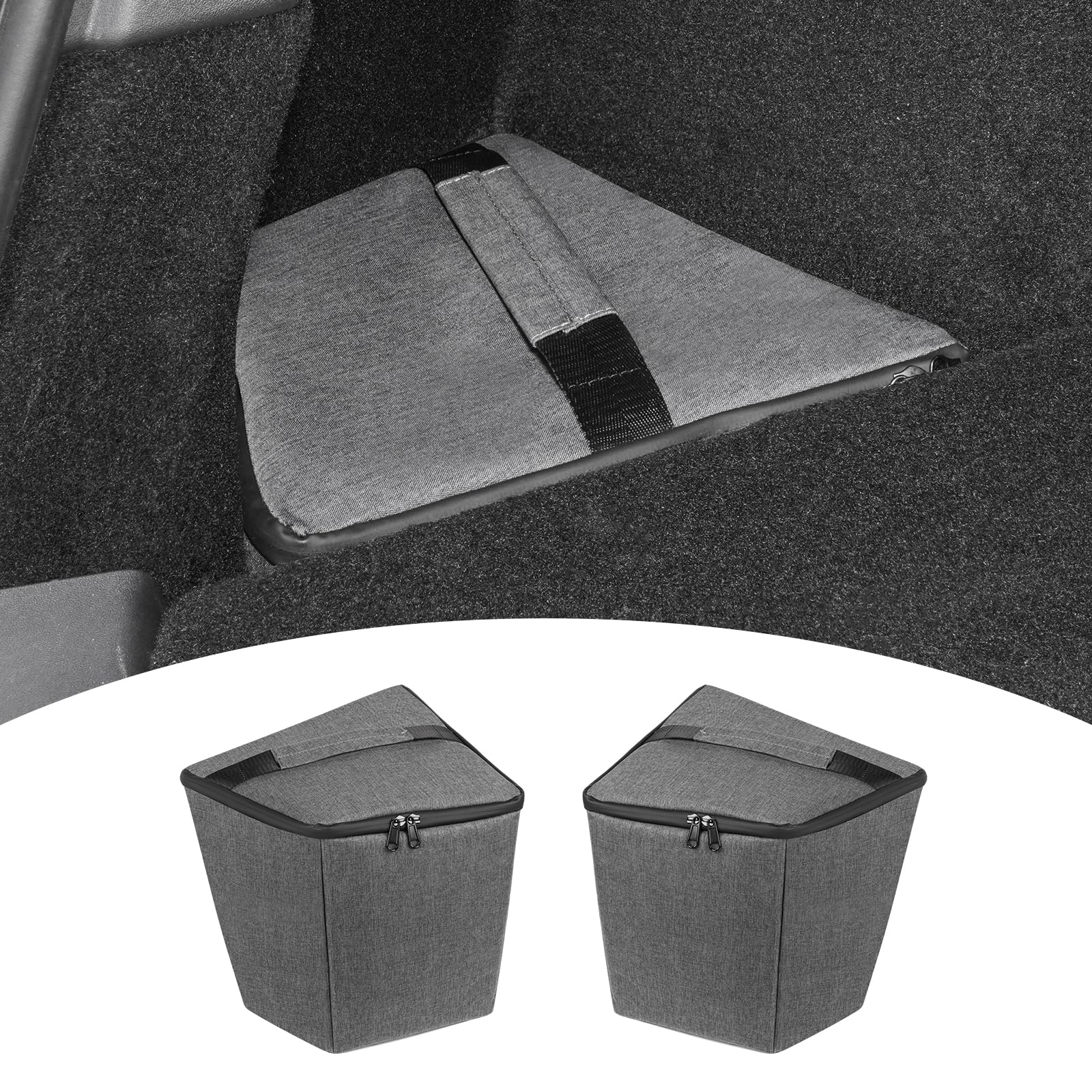 Photo 1 of Canvcle Rear Trunk Organizer for Tesla Model Y 2020-2024 Accessories, Rear Trunk Storage Bins Side Storage Box Rear Trunk Tray with Lids Model Y 5 Seater Interior Accessories 2PCS (Not for Juniper)