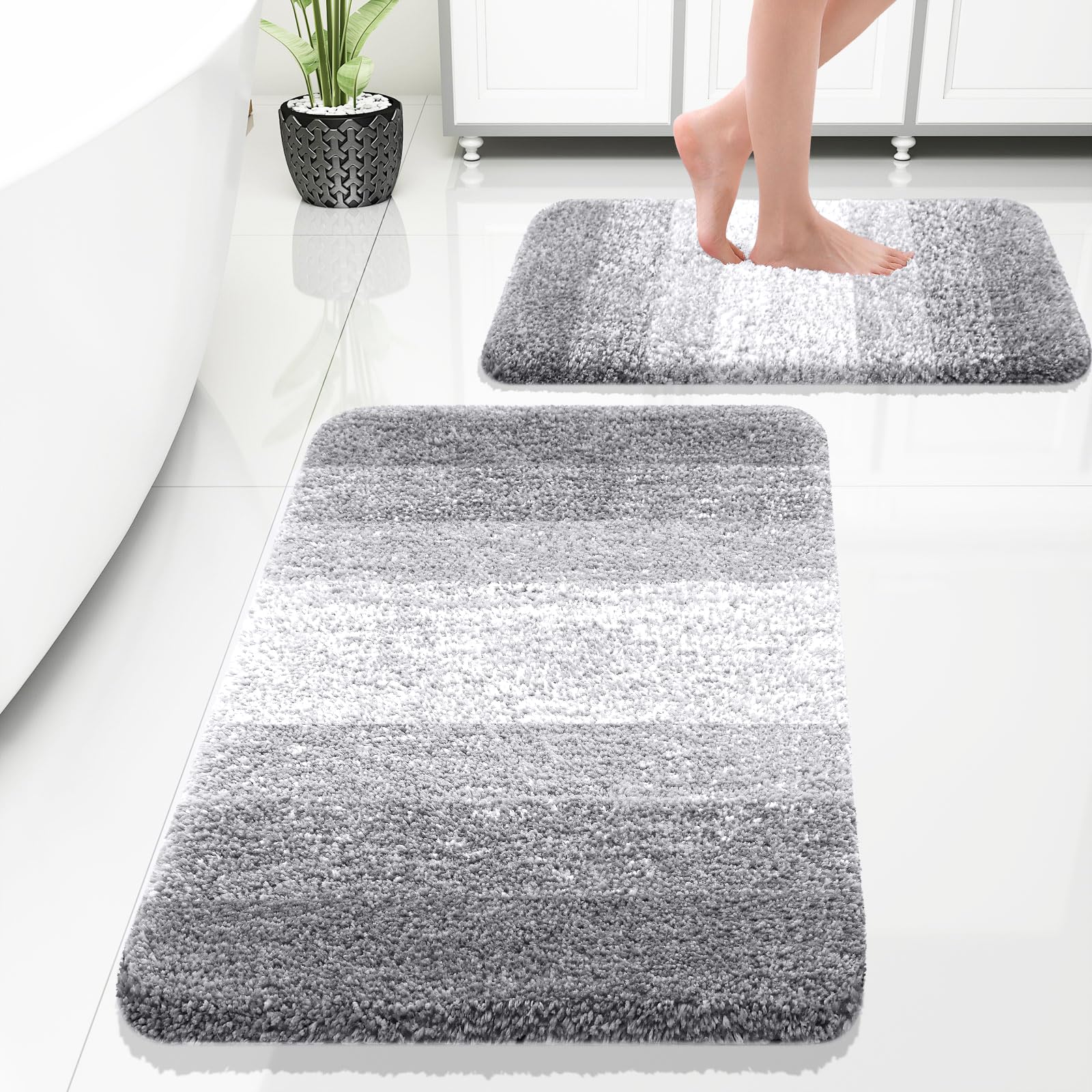 OLANLY Bathroom Rug Set 2 Piece, Soft Absorbent Microfiber Bath Rug Set, Non-Slip, Machine Wash ...