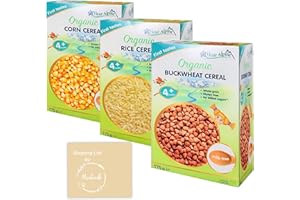 Baby Cereal Buckwheat Bundle Imported from Europe, Hypoallergenic, Gluten Free, Milk Free, Stage 1 Baby Food (4+ months) by Fleur Alpine TWO PACK 12.3 oz, ( 6.17 oz each), plus MODOVIK Shopping List (Buckwheat, Rice, Corn 3 pack)