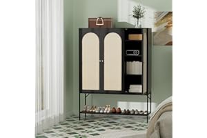 MULEJYBO Armoire Wardrobe Closet, Wardrobe Closet with LED Lights/Shelves/Hanging Rod, Rattan Freestanding Wardrobe Cabinet with 3 Doors, Wardrobe Armoire for Bedroom/Apartment (3 Doors Black)