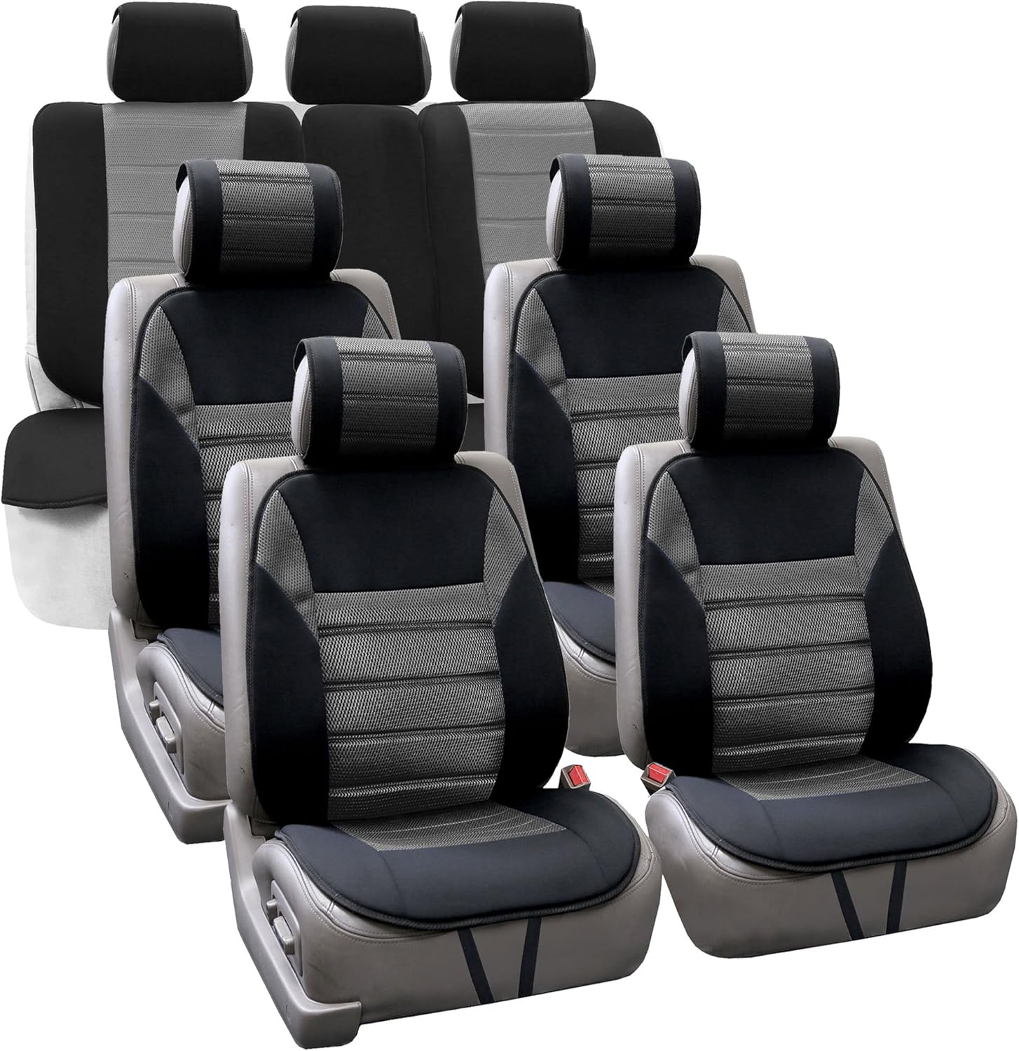FH Group FH-FB201217 Polyester Car Seat Cushion Pads Three Row Set, Gray/Black - Fit Most Car, Truck, SUV, or Van