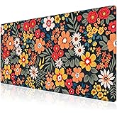 Mouse Pad, Large Colorful Flowers and Plants Desk Mat, Extended Non-Slip Gaming Keyboard Mousepad Desk Pad, Thick Stitched Edges Waterproof Mouse Mat 31.5"x15.7" (Bright Abstract Floral)