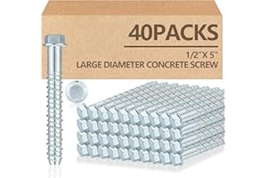 Tandefio 40 Pack 1/2" x 5" Concrete Screw Anchor Galvanized Large Diameter Heavy Duty Plated Concrete Anchors for Masonry Brick Anchoring Block Decking Framing Hex Drive