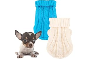 KALLFIR'S CUTIE XXS Dog Sweater Chihuahua Clothes Dog Sweaters for Small Dogs Girl Boy Teacup Dog Yorkie Turtleneck Knitted Sweater Pet Clothes Fall Dog Clothes Blue White