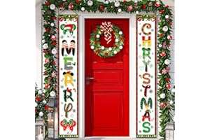 CHYAGCLT Mouse Christmas Decorations Porch Sign Banner 2Pcs Merry Christmas Banner Front Door Welcome Haning Decor for Xmas Door Decorations